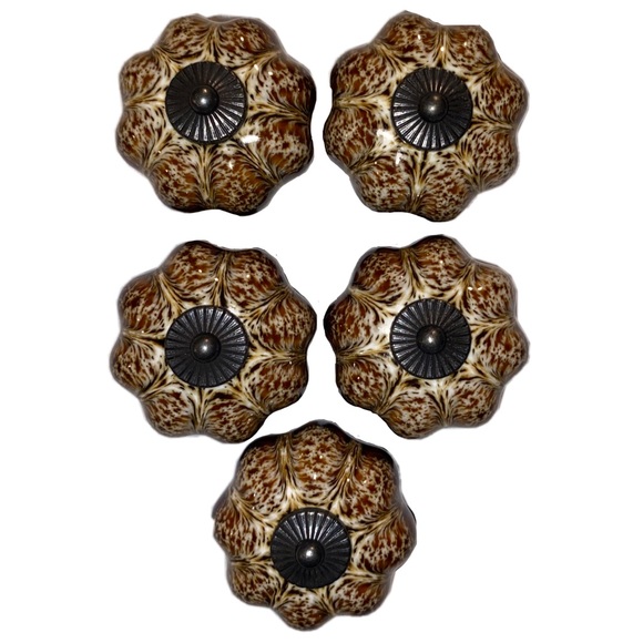 Pumpkin Shaped Ceramic Cabinet/Closet/Drawer/Dresser Pull Handle Knobs 5PK,Brown - Picture 1 of 4